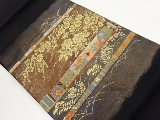 JAPANESE NAGOYA OBI / WOVEN AUTUMN FLOWERS